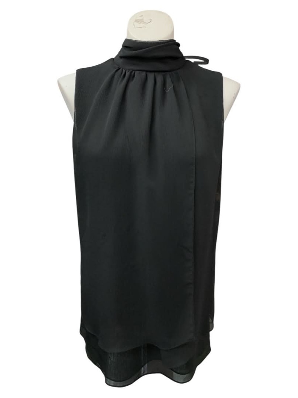 Melanie Lyne Black High-Neck Sleeveless Tie-Back Camisole Size S